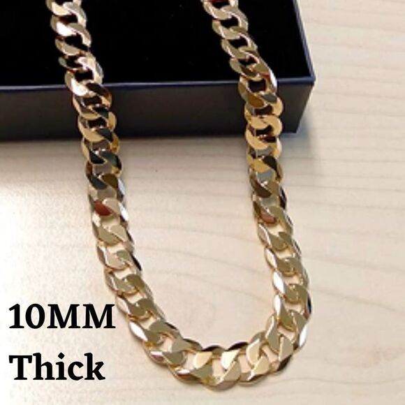 Men’s 18k Gold over 925 Cuban Chain 10mm Necklace - Picture 1 of 5